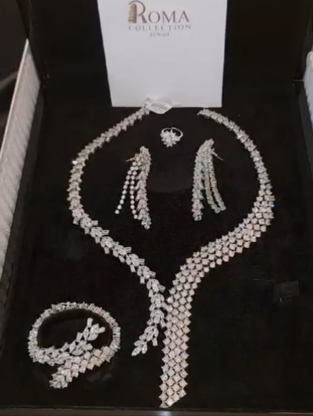 Silver Crystal Bridal Jewelry Set - Necklace, Earrings, Bracelet, Ring